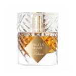 عطر کیلیان آنجلز شیر: بطری کریستالی با مایع کهربایی و پلاک طلایی.