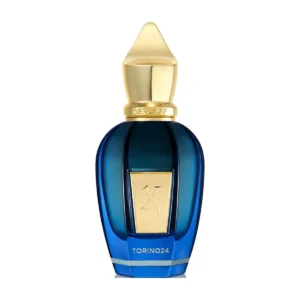 شیشه عطر آبی زرجف تورینو 24 اصل با درپوش طلایی روی پس زمینه سفید