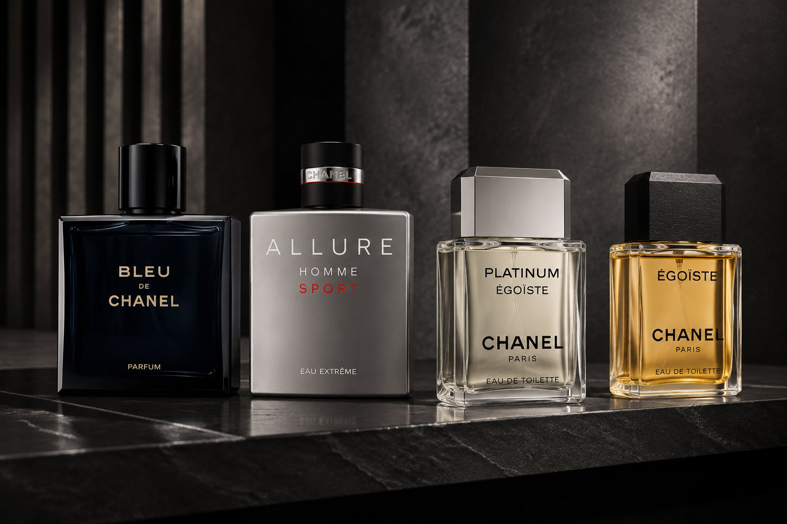عطرهای مردانه شنل شامل Bleu de Chanel و Allure Homme Sport و Platinum Egoiste و Egoiste